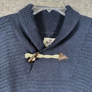 Shawl Collar Ribbed Elbow Patch Sweater Mens Large Blue Fisherman Cabincore